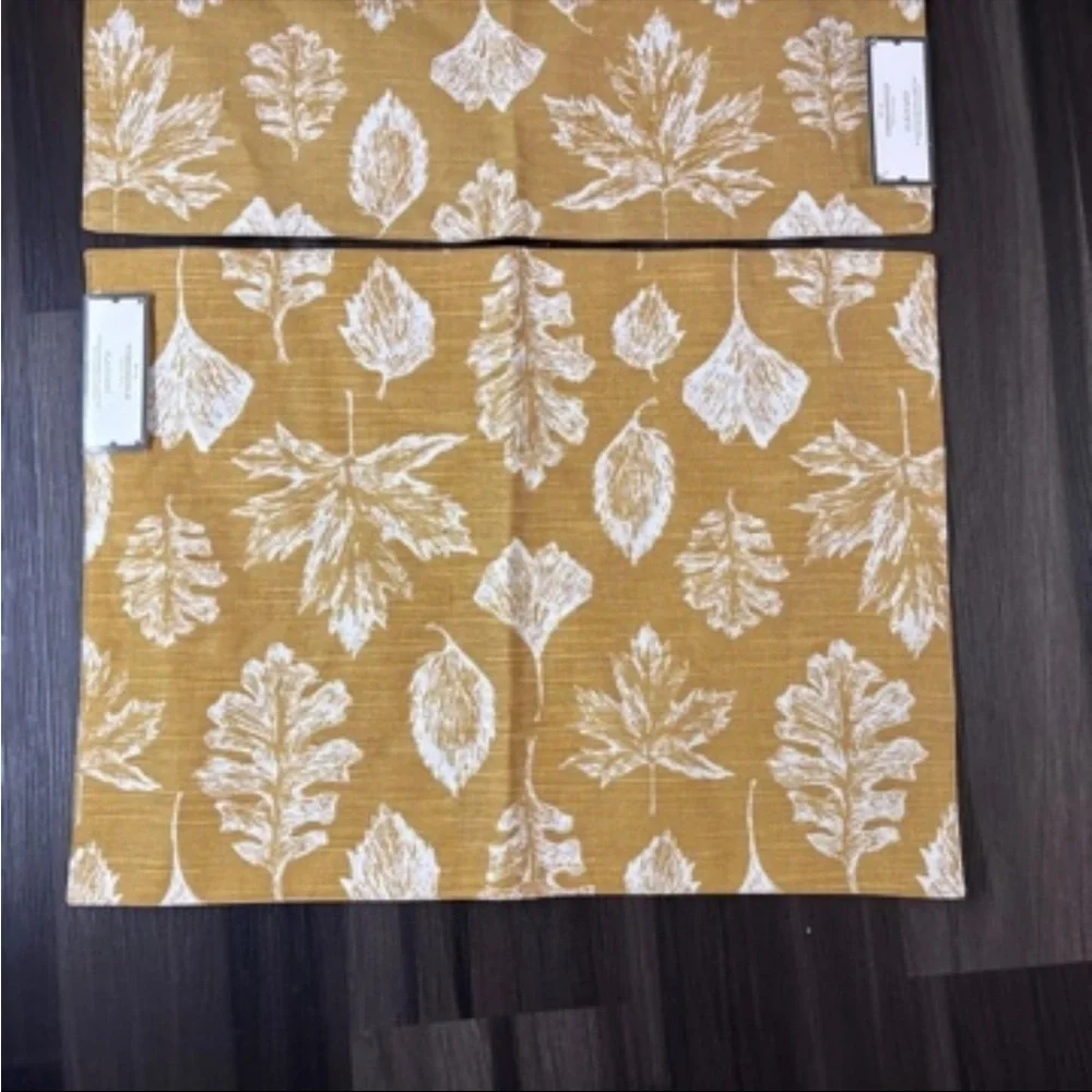 Mustard Yellow Leaf Print Placemat Set by